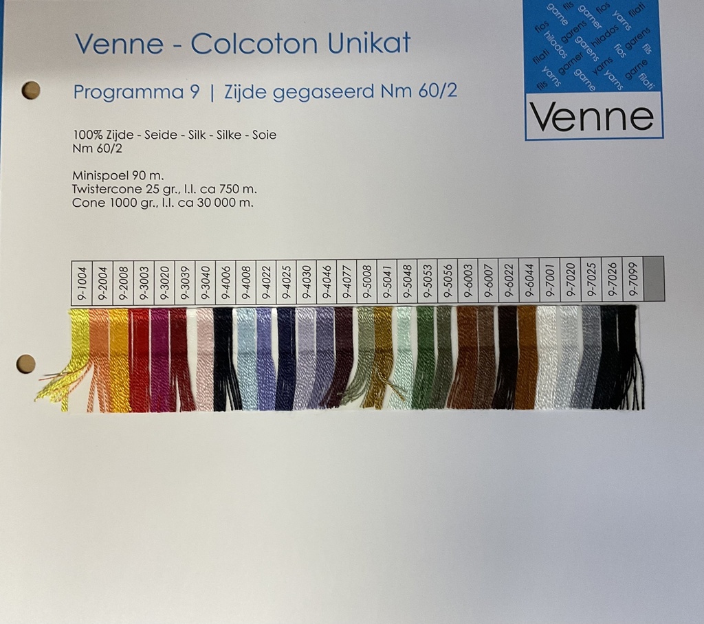 Venne Musterkarte Seide Nm 60/2 Programm 9