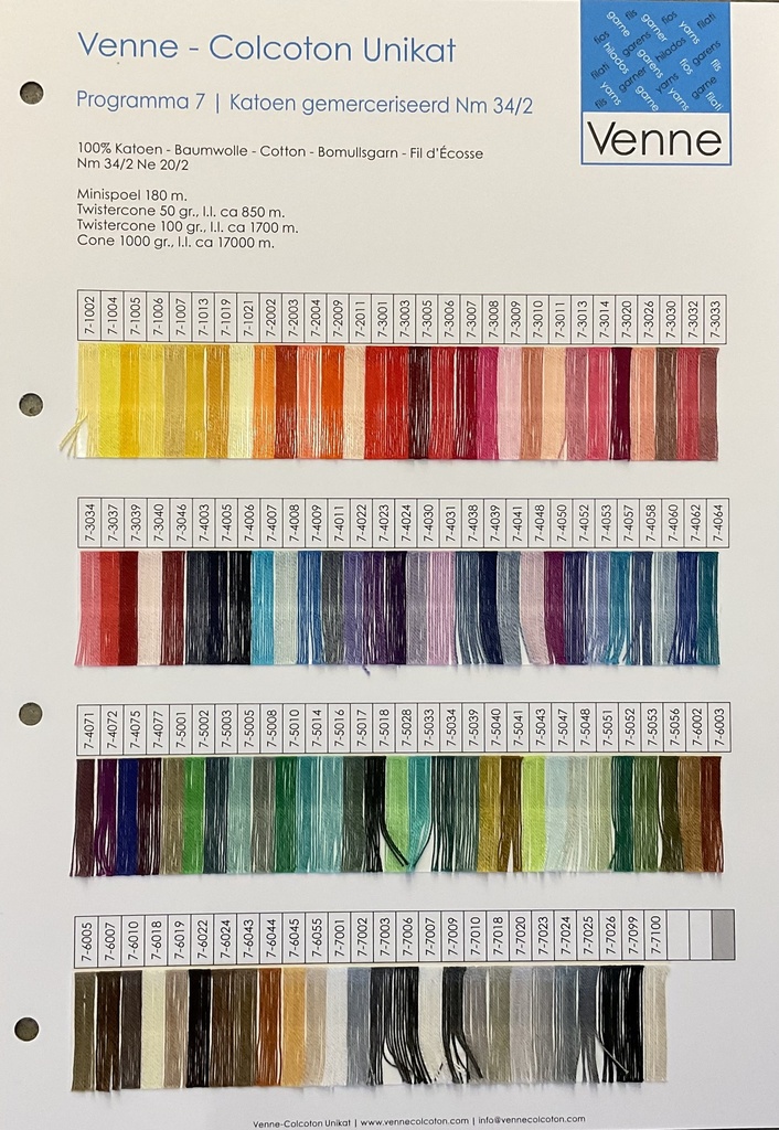 Venne Sample Card Cotton mercerized Nm 34/2 programma 7