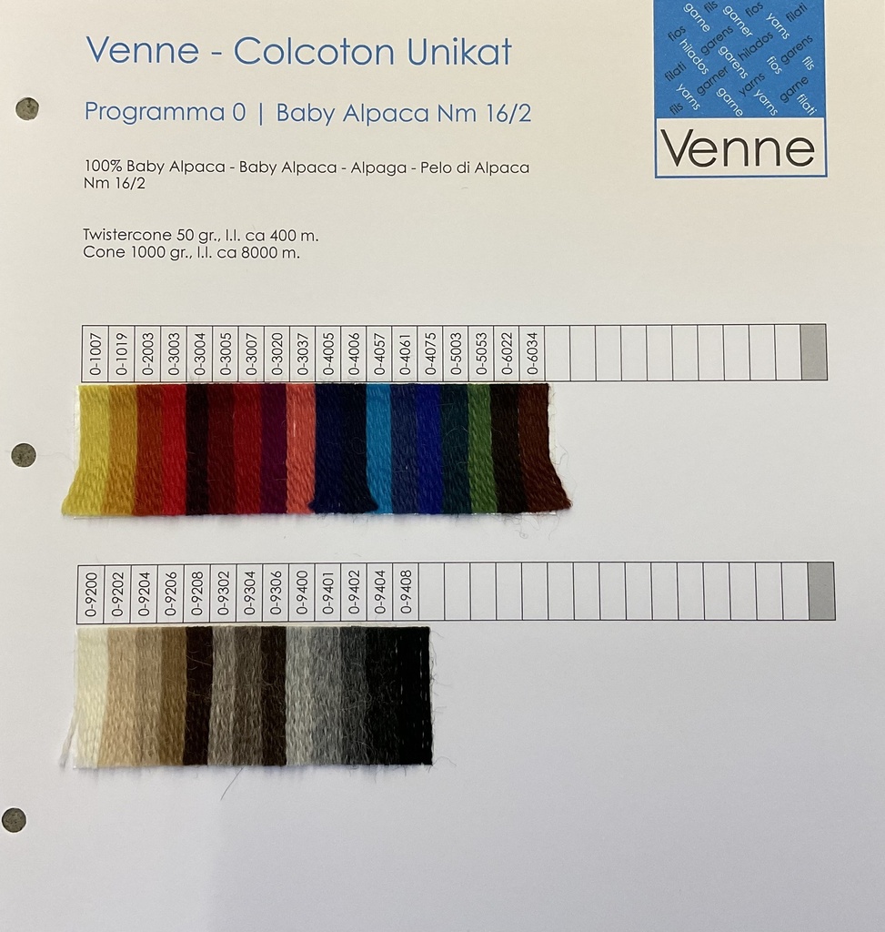 Venne Musterkarte Alpaca Nm 16/2 Programm 0