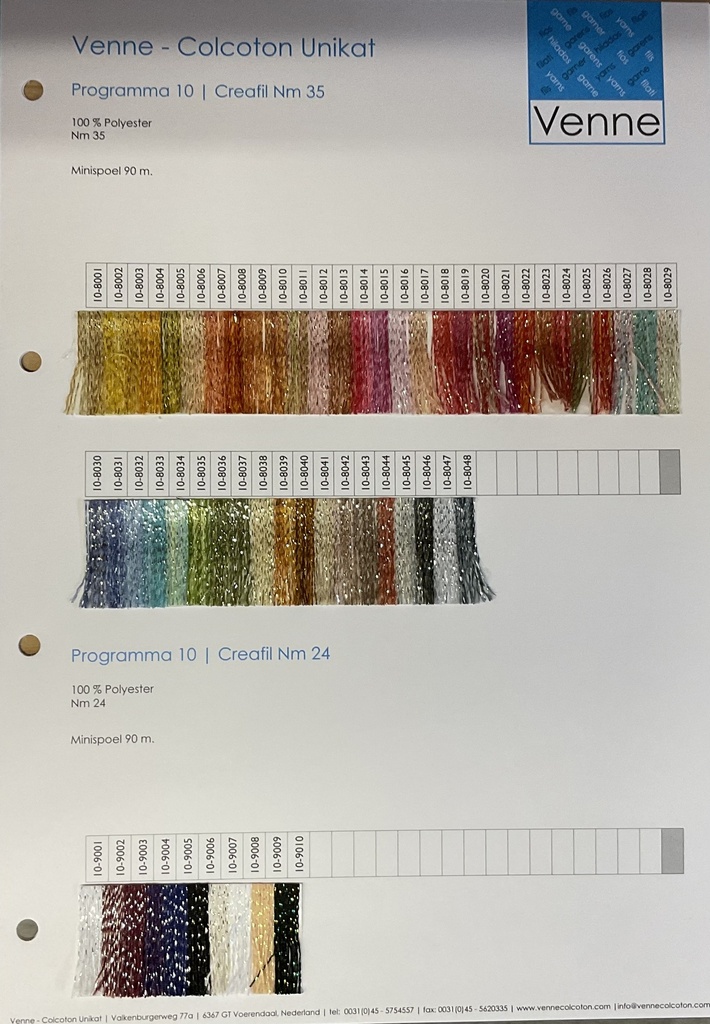 Venne Sample Card Creafil programma 10