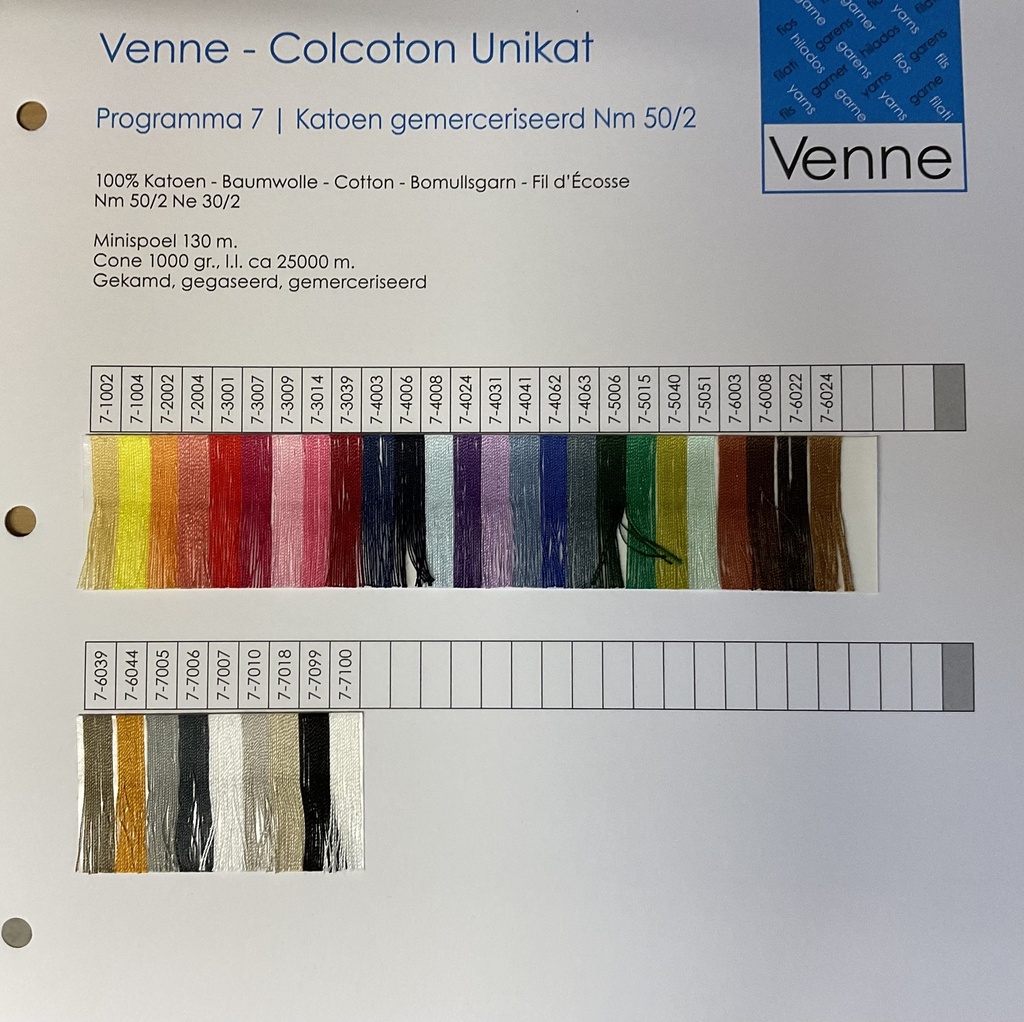 Venne Musterkarte  Bio Baumwolle Mercerisiert Nm 50/2 Programm 7