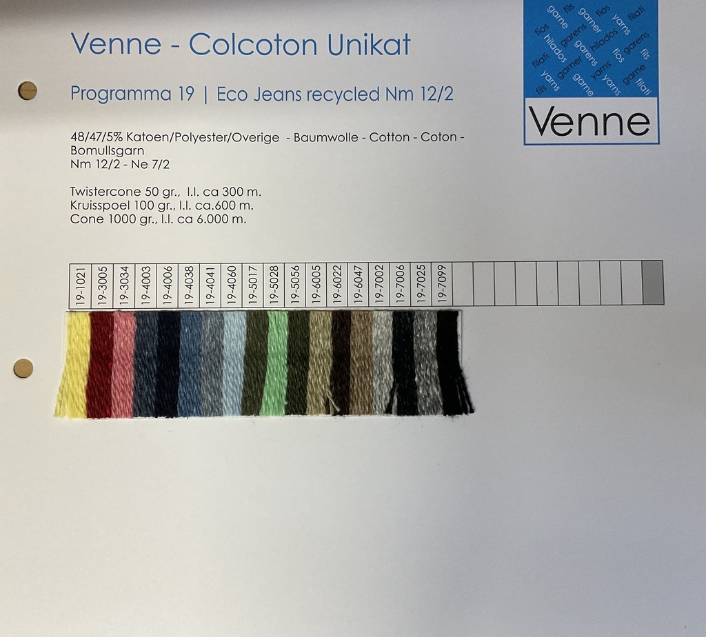 Venne Musterkarte Eco-Jeans Nm 12/2 Programm 19