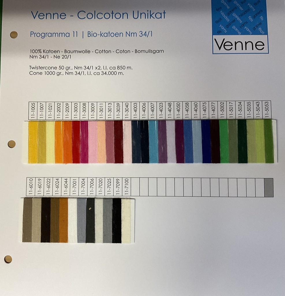 Venne Sample Card ORGANIC CNICHT VORRATIGotton Nm 34/1 programma 11