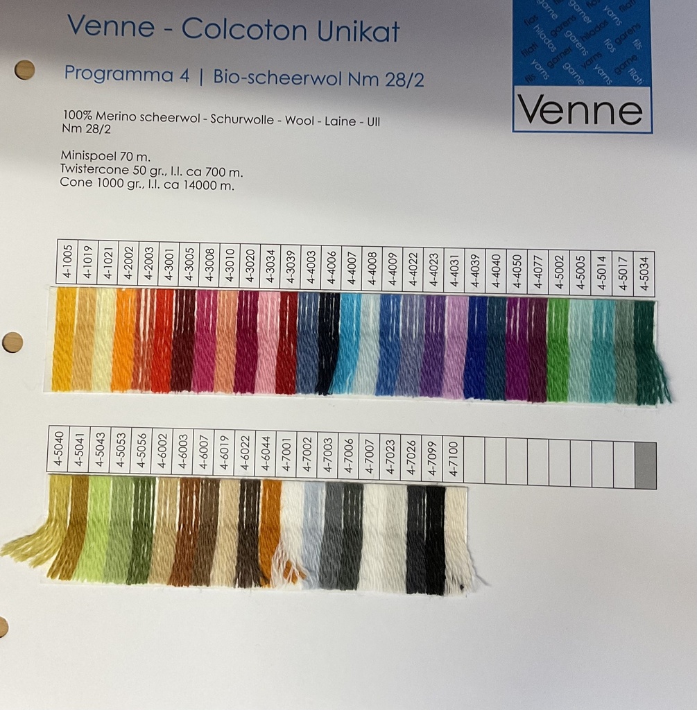 Venne Staalkaart BIO Scheerwol Nm 28/2 programma 4