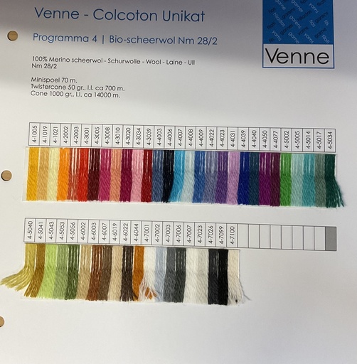 [V-4] Venne Staalkaart BIO Scheerwol Nm 28/2 programma 4